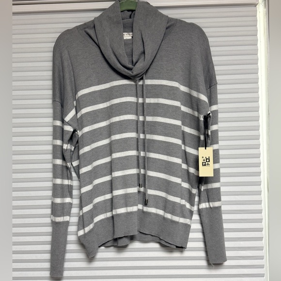 Max Studio Sweaters - Max Studio Gray and White Striped Crewneck Sweater